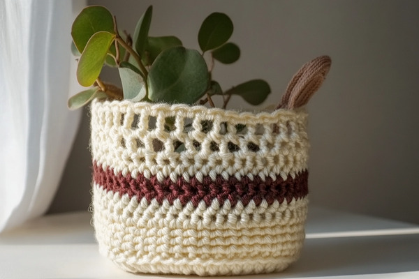 Crochet basket with geometric pattern