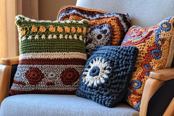 Set of crochet throw pillows